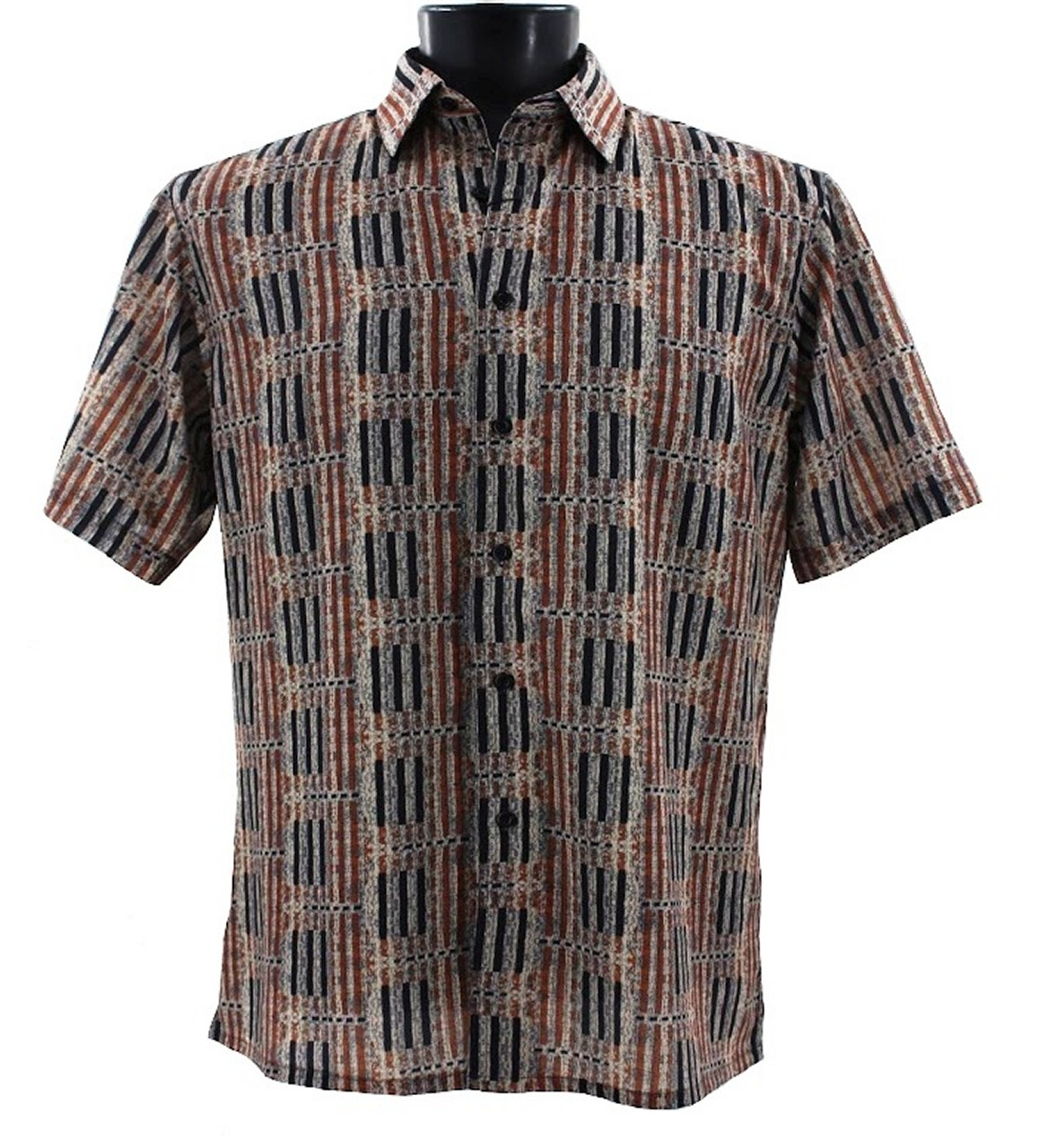 Bassiri Short Sleeve Camp Shirt - Abstract Line Design in Copper & Black